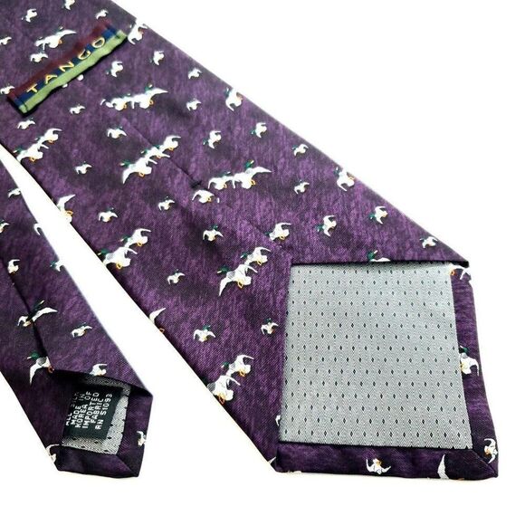 Tango Novelty Mallard Print Purple Short Wide Silk Tie - Picture 5 of 6